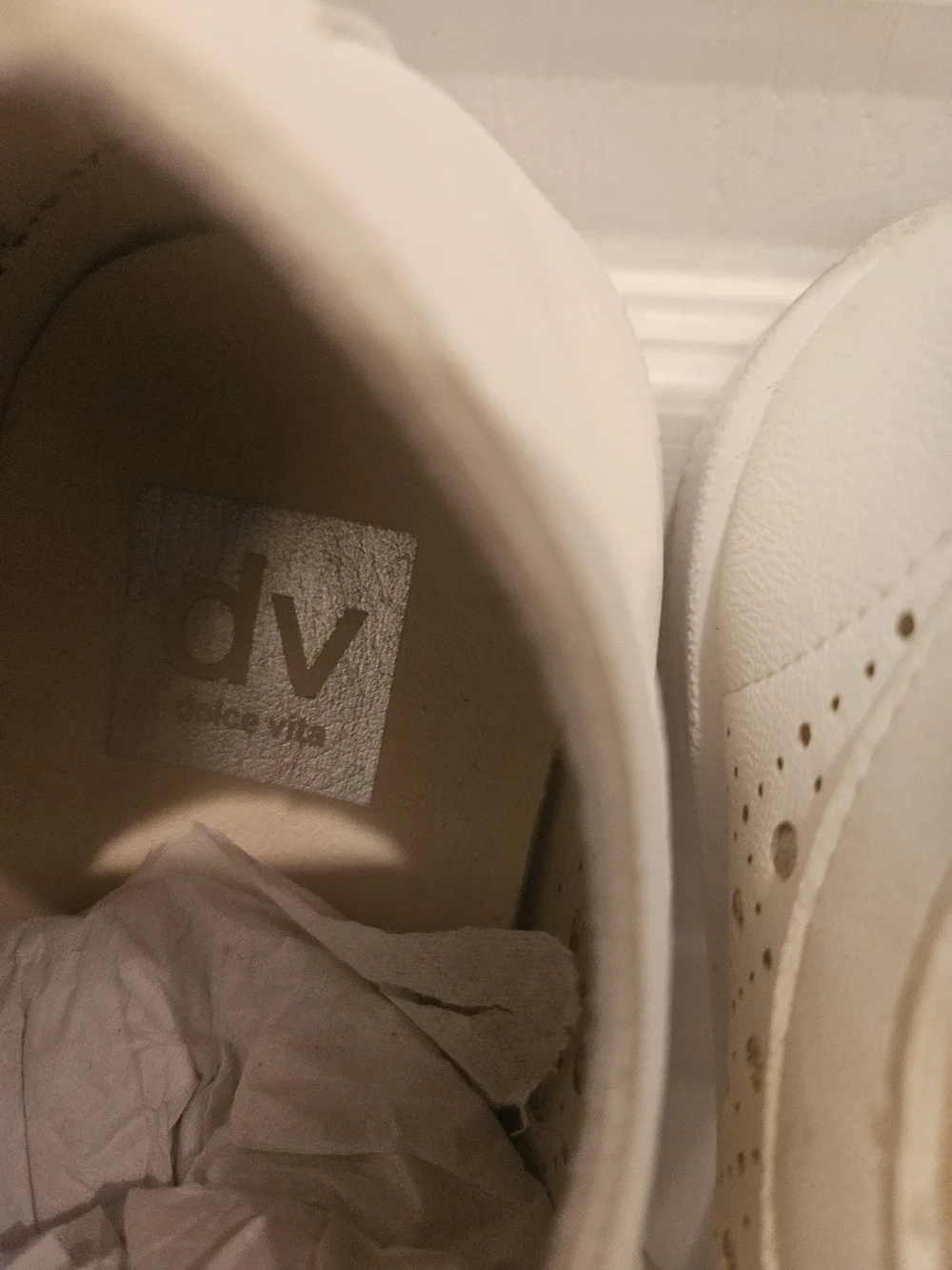 DV by Dolce Vita White Perforated Lace-Up Sneakers with Gold Eyelets